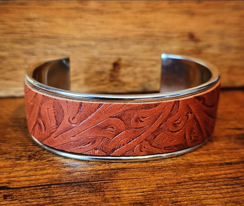 Tooled leather bangle